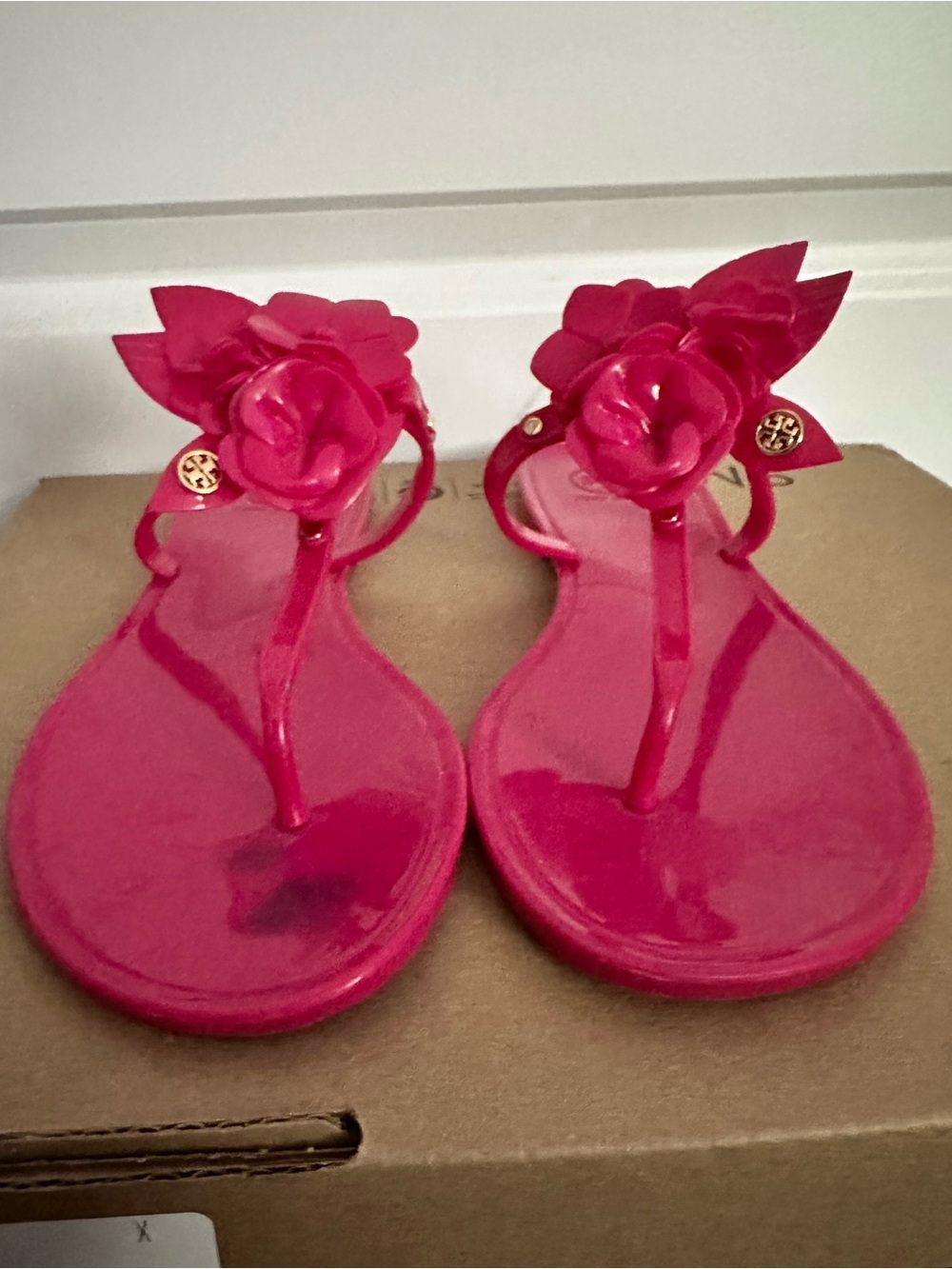 Tory Burch Hot Pink Floral Jelly Thong Sandals